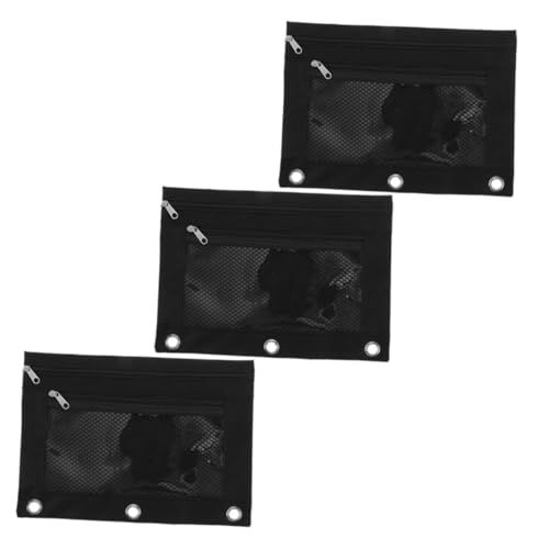 MINAOLULUS 3 Stück Bleistiftbeutel Aus Oxford Stoff Reißverschluss Federmäppchen Für Ordner Transparente Dokumententasche Mit 3 Ringen Stifthalter Für Büro Und Reisen von MINAOLULUS