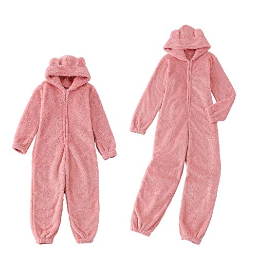 Einteiliger Overall Damen Kinder, Fleece Onesie Ganzkörper Kostüm, Schlafanzug Overall Teenager Damen, Fleece Bek Kinder Kinder Jungen und Mädchen Damen (Rosa, L) von MINASAN