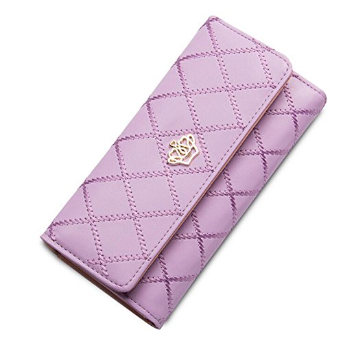 MINASAN Damen Elegant Stilvoll Portemonnaie Geldbörse Krone PU-Leder Geldbeutel (Lila, 19 * 10 * 2.5cm) von MINASAN