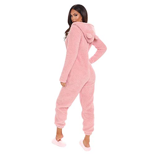 MINASAN Damen Jumpsuit Fleece Einteiler Overall Anzug Flauschig Jumpsuit flauschig und kuschelig weich warm Einteiler Ganzkörperanzug Overall warm (Rosa2, M) von MINASAN