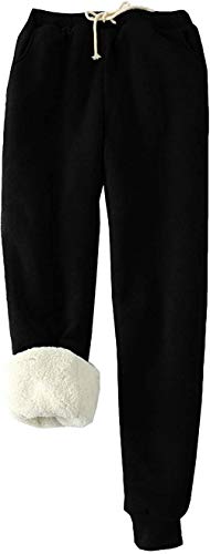 MINASAN Damen Sporthosen Lang Jogginghose Warme Fleece Hose Winter Verdickte Fleece Gefütterte Jogger Hose Traininghose (Schwarz, XL) von MINASAN