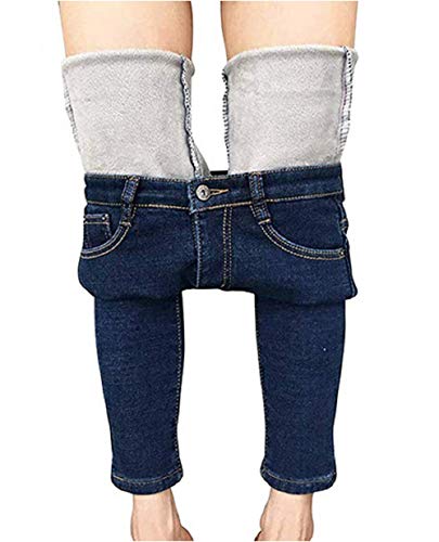 MINASAN Damen Thermohose mit Innenfleece Winterhose Heiß Warm Gefütterte Jeans Straight Hose mit Weitem Gummizug Band Jeans Leggings Fleece Treggings Damen Große Größen (Dunkelblau, S) von MINASAN