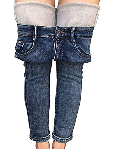 MINASAN Damen Thermohose mit Innenfleece Winterhose Heiß Warm Gefütterte Jeans Straight Hose mit Weitem Gummizug Band Jeans Leggings Fleece Treggings Damen Große Größen (Hellblau, M) von MINASAN
