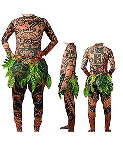 Maui Tattoo T-Shirt/Hose, Halloween, Erwachsene, Herren, Damen, Cosplay-Kostüm mit Blätterrock (Erwachsene, 2XL) von MINASAN