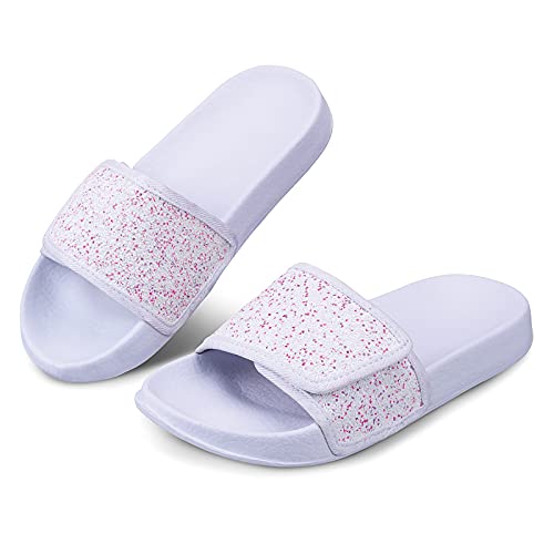 Minbei Mädchen Badelatschen Kinder Badeschlappen Sommer Hausschuh Flache Strand Slippers rutschfest Dusch Badeschuhe, Weiß, 26 EU von Minbei