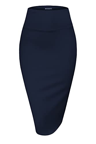 MINEFREE Damen Premium Hohe Taille Nylon Ponte Stretch Büro Bleistiftrock (S-3XL), Msk002-navy, X-Groß von MINEFREE