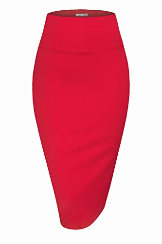 MINEFREE Damen Premium Hohe Taille Nylon Ponte Stretch Büro Bleistiftrock (S-3XL), Msk002-rot, X-Groß von MINEFREE