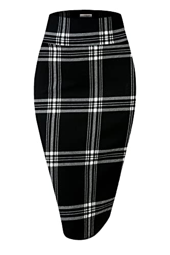 MINEFREE Damen Premium Hohe Taille Nylon Ponte Stretch Büro Bleistiftrock (S-3XL), Msk002-schwarz-weiß, X-Groß von MINEFREE