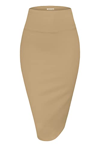 MINEFREE Damen-Bleistiftrock, hohe Taille, Nylon, Ponte-Stretch, Büro-Bleistiftrock, Taupe, 3X-Groß von MINEFREE