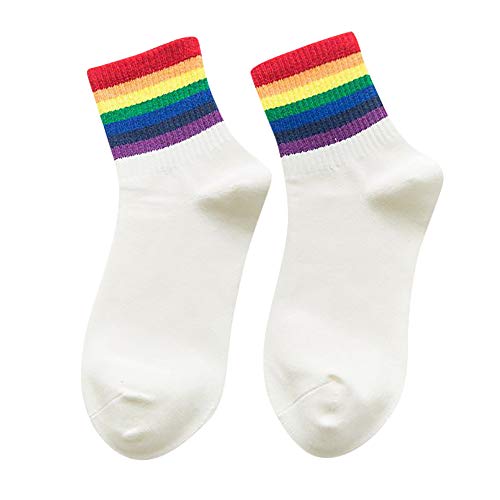 MINGCHE Damen-Sneakersocken, farbige Socken für Damen Winter Neue Unisex Baumwolle Regenbogen Gestreifte Socken Xmas Fashion Warm Chrismas, Weiß, Einheitsgröße von MINGCHE