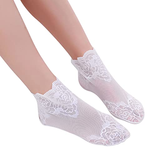 Damen-Spitzensocken niedliche transparente Mesh-Socken Frauen Solide Rosenmuster Spitze Mesh Socken Hohle Rüschen rutschfeste Socken Zehensocken von MINGCHE