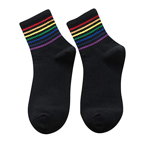 MINGCHE Damen-Sneakersocken, farbige Socken für Damen Winter Neue Unisex Baumwolle Regenbogen Gestreifte Socken Xmas Fashion Warm Chrismas, Schwarz, Einheitsgröße von MINGCHE