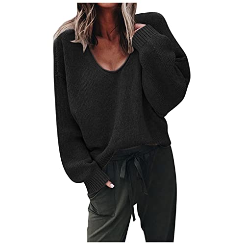 MINGCHE Pullover Strickpullover Damen Sweater Herbst Winter Lässiger Einfarbig Erfrischend Rein Langarm Wollstrick Jung Bequemer Lockerer Sweatshirt Streifenpullover Tops A von MINGCHE