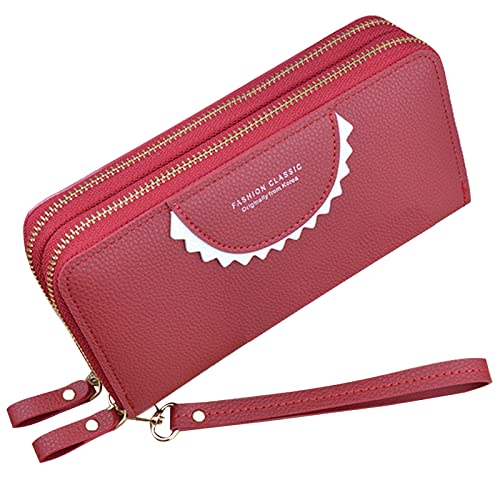 MINGHOO Damen Geldbörse Damen Doppeltem Reißverschluss Geldbörse PU Leder Telefon Geldbörse Frauen Große Kapazität Clutch Portemonnaie Bringen Mehreren Kartensteckplätzen Armband Geldbörse von MINGHOO