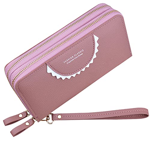 MINGHOO Damen Geldbörse Damen Doppeltem Reißverschluss Geldbörse PU Leder Telefon Geldbörse Frauen Große Kapazität Clutch Portemonnaie Bringen Mehreren Kartensteckplätzen Armband Geldbörse von MINGHOO