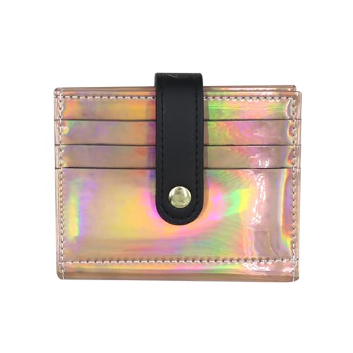 MINGSEECESS Kleine Geldbörse für Damen, Leder, glänzend, holografischer Reißverschluss, Kartenhalter, Münzgeldbörse, Clutch, Geldbörse mit 2 Riemen, Schnalle, Pink, Einheitsgröße von MINGSEECESS