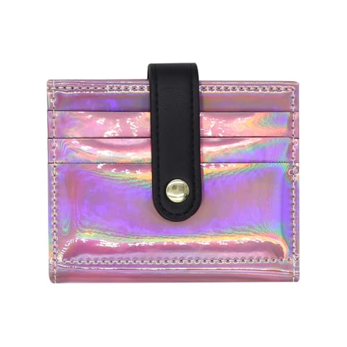 MINGSEECESS Kleine Geldbörse für Damen, Leder, glänzend, holografischer Reißverschluss, Kartenhalter, Münzgeldbörse, Clutch, Geldbörse mit 2 Riemen, Schnalle, Violett, Einheitsgröße von MINGSEECESS