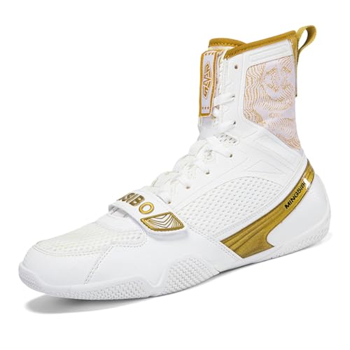 MINGSIBO Ringerschuhe für Männer,Unisex Boxschuhe, professionelle Wettkampftrainingsschuhe,atmungsaktive,Kampf und Kampfschuhe Boxing Shoes,Perlgold EU39 von MINGSIBO