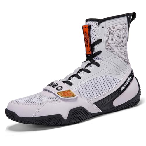 MINGSIBO Ringerschuhe für Männer,Unisex Boxschuhe, professionelle Wettkampftrainingsschuhe,atmungsaktive,Kampf und Kampfschuhe Boxing Shoes,hellgrau EU39 von MINGSIBO