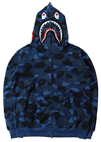 MINIDORA Jacke Shark Hoodie Hai Tarnung Kapuzenpullover mit Taschen für Herren Mode Sweatshirt Unisex S,Blau von MINIDORA