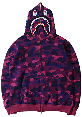 MINIDORA Jacke Shark Hoodie Hai Tarnung Kapuzenpullover mit Taschen für Herren Mode Sweatshirt Unisex M,Lila von MINIDORA