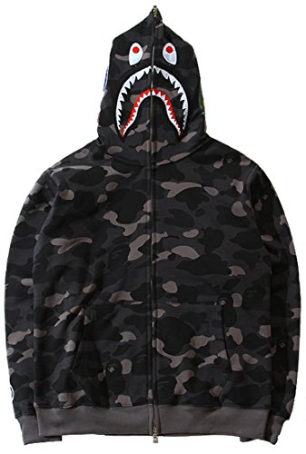 MINIDORA Jacke Shark Hoodie Hai Tarnung Kapuzenpullover mit Taschen für Herren Mode Sweatshirt Unisex S,Schwarz von MINIDORA