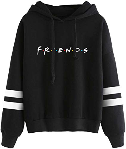 MINIDORA Kapuzenpullover Friends Print für Damen Sweatshirt Lange Ärmel Pullover Trendiges Geschenk für Freunde L,1Schwarz von MINIDORA