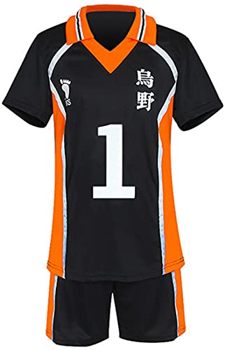 MINIDORA Herren T-Shirt und Shorts 烏野 Hinata Shoyo T-Shirt Sportbekleidung Anime Karasuno Weiterführende Schule Volleyball Trainingsanzüge (S,Schwarz 1) von MINIDORA