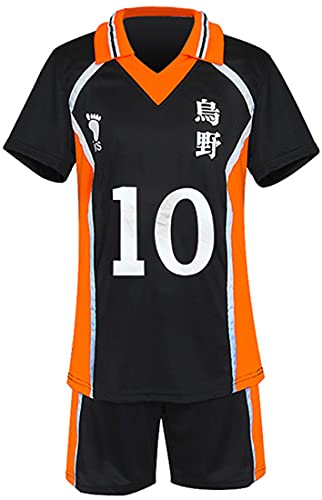 MINIDORA Herren T-shirt und Shorts 烏野 Hinata Shoyo T-shirt Sportbekleidung Anime Karasuno Weiterführende Schule Volleyball Trainingsanzüge (XL,1 Schwarz 10) von MINIDORA
