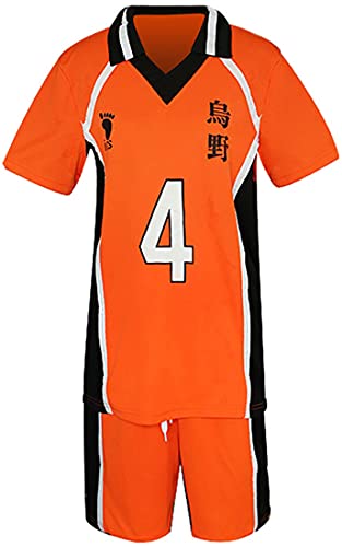 MINIDORA Herren T-Shirt und Shorts 烏野 Hinata Shoyo T-Shirt Sportbekleidung Anime Karasuno Weiterführende Schule Volleyball Trainingsanzüge (XXL,Orange 4) von MINIDORA