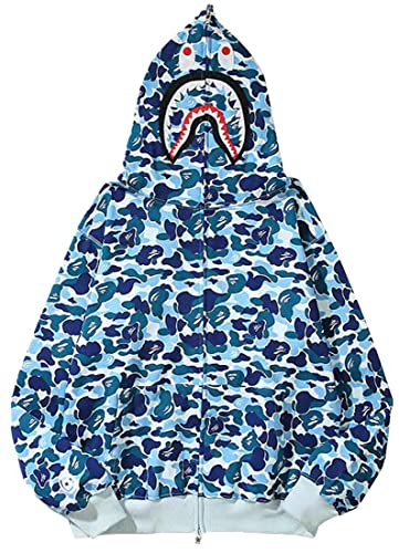 MINIDORA Jungen Kapuzenpullover Hooded Reißverschluss Jacket Glatter Stoff mit Hai Gedruckt L,Blau 808 von MINIDORA