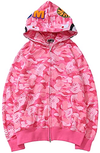 MINIDORA Jungen Kapuzenpullover Hooded Reißverschluss Jacket Glatter Stoff mit Hai Gedruckt XL,Rosa von MINIDORA