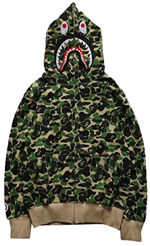 MINIDORA Jungen Kapuzenpullover Hooded Reißverschluss Jacket Glatter Stoff mit Hai Gedruckt M,Grün 808 von MINIDORA