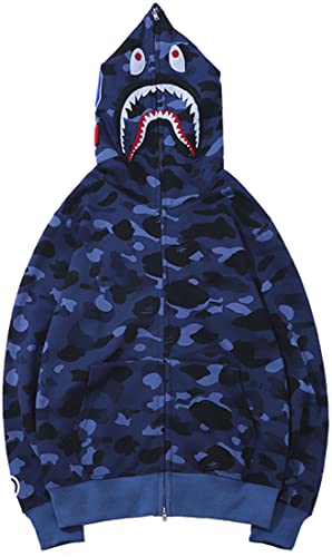 MINIDORA Jungen Kapuzenpullover Hooded Reißverschluss Jacket Glatter Stoff mit Hai Gedruckt L,1 Rote Streifen von MINIDORA