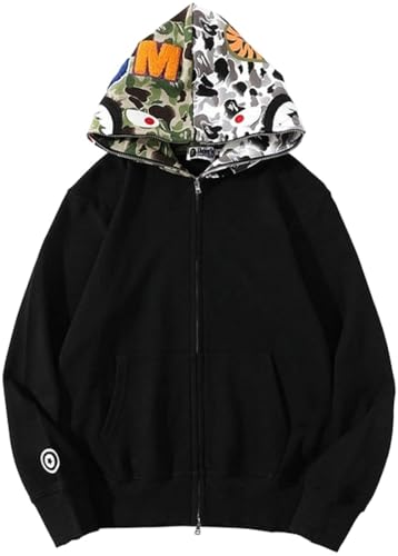 MINIDORA Jungen Kapuzenpullover Hooded Reißverschluss Jacket Glatter Stoff mit Hai Gedruckt L,Schwarz B von MINIDORA