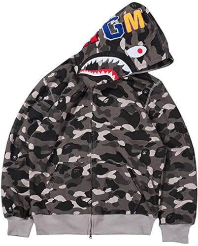 MINIDORA Jungen Kapuzenpullover Hooded Reißverschluss Jacket Glatter Stoff mit Hai Gedruckt XXL,Schwarz A von MINIDORA
