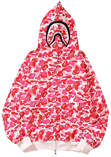 MINIDORA Jungen Kapuzenpullover Hooded Reißverschluss Jacket Glatter Stoff mit Hai Gedruckt M,Rosa 808 von MINIDORA