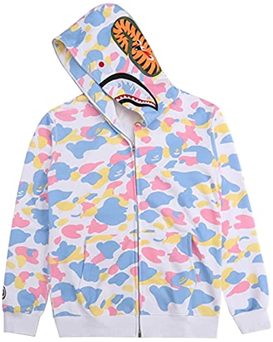 MINIDORA Kapuzen-Sweatshirt für Herren Kapuzen- und Reißverschlussjacke Glatter Stoff mit Bedruckter L,Pink Blau von MINIDORA