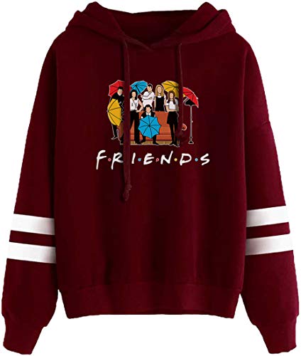 MINIDORA Kapuzenpullover Friends Print für Damen Sweatshirt Lange Ärmel Pullover Trendiges Geschenk für Freunde L,Rotwein 656 von MINIDORA