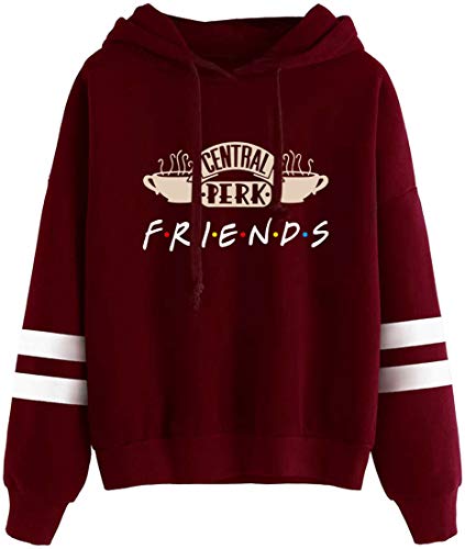 MINIDORA Kapuzenpullover Friends Print für Damen Sweatshirt Lange Ärmel Pullover Trendiges Geschenk für Freunde L,Rotwein Kaffee von MINIDORA