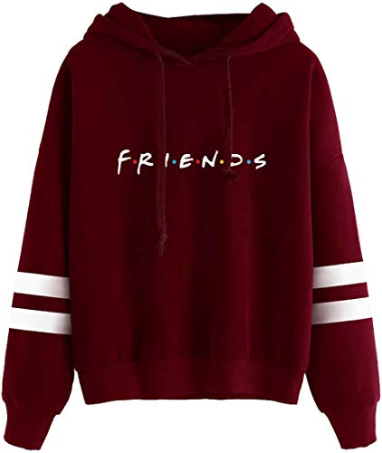 MINIDORA Kapuzenpullover Friends Print für Damen Sweatshirt Lange Ärmel Pullover Trendiges Geschenk für Freunde S,Rotwein von MINIDORA