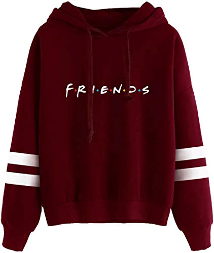 MINIDORA Kapuzenpullover Friends Print für Damen Sweatshirt Lange Ärmel Pullover Trendiges Geschenk für Freunde XL,Rotwein von MINIDORA
