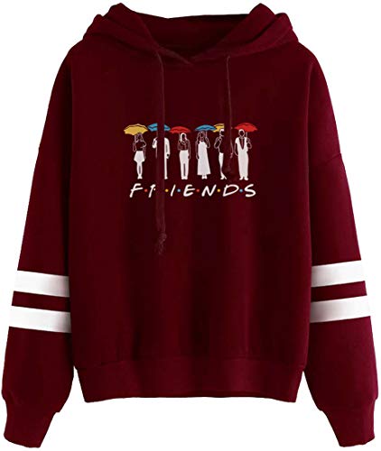 MINIDORA Kapuzenpullover Friends Print für Damen Sweatshirt Lange Ärmel Pullover Trendiges Geschenk für Freunde XXL,Rotwein 772 von MINIDORA