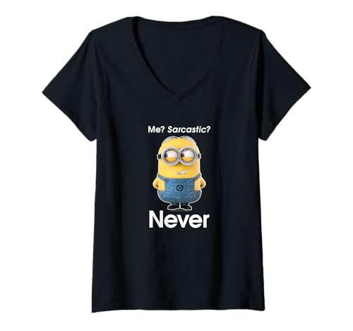 Damen Despicable Me Minions Dave Me? Sarcastic? Never T-Shirt mit V-Ausschnitt von MINIONS