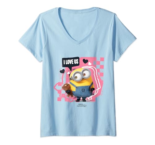 Damen Minions Bob Valentine’s Day I Love Us T-Shirt mit V-Ausschnitt von MINIONS