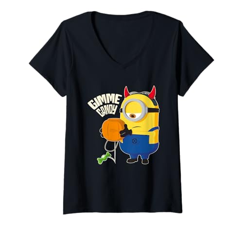 Damen Minions Devil Stuart Gimme Candy T-Shirt mit V-Ausschnitt von MINIONS