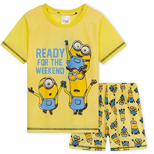 MINIONS Sommer Schlafanzug Jungen, Kurzes Pyjama Set mit T-Shirt & Schlafshorts (Gelb, 3-4 Jahre) von MINIONS