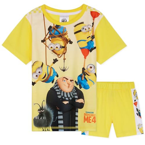 MINIONS Sommer Schlafanzug Jungen, Kurzes Pyjama Set mit T-Shirt & Schlafshorts (Gelb/Mehrfarbig, 7-8 Jahre) von MINIONS