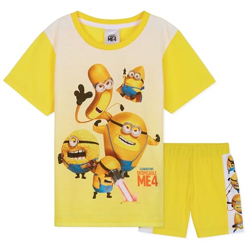 MINIONS Sommer Schlafanzug Jungen, Kurzes Pyjama Set mit T-Shirt & Schlafshorts (Gelb/Senffarbe, 5-6 Jahre) von MINIONS