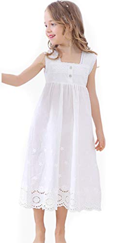 MINITIMES Mädchen Nachthemd Spitze Prinzessin Nachthemd Nachtwäsche Weiß Nachthemd Casual Lounge, weiß1, 110-4 Years von MINITIMES